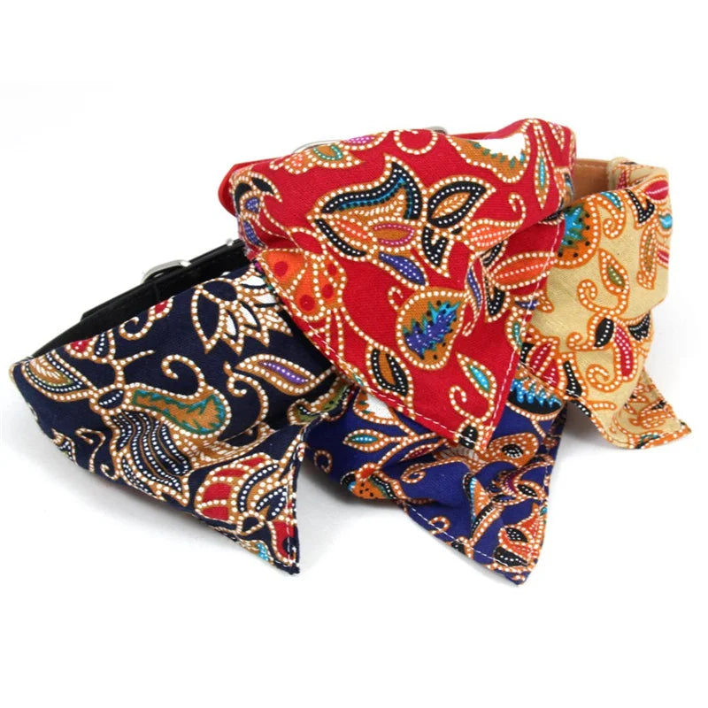 Japanese Style Sphynx Cat Collar for Cats Goats Flower Print Pet Collars with Bandanas Chinchilla mascotas Accessories Scarves