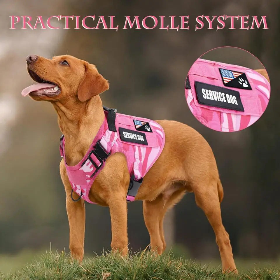 Pink Camo Dog Harness Service Dog Vest for Large Breed Dogs Adjustable Molle Vest Molle Vest with Patchs Hook and Loop Panel