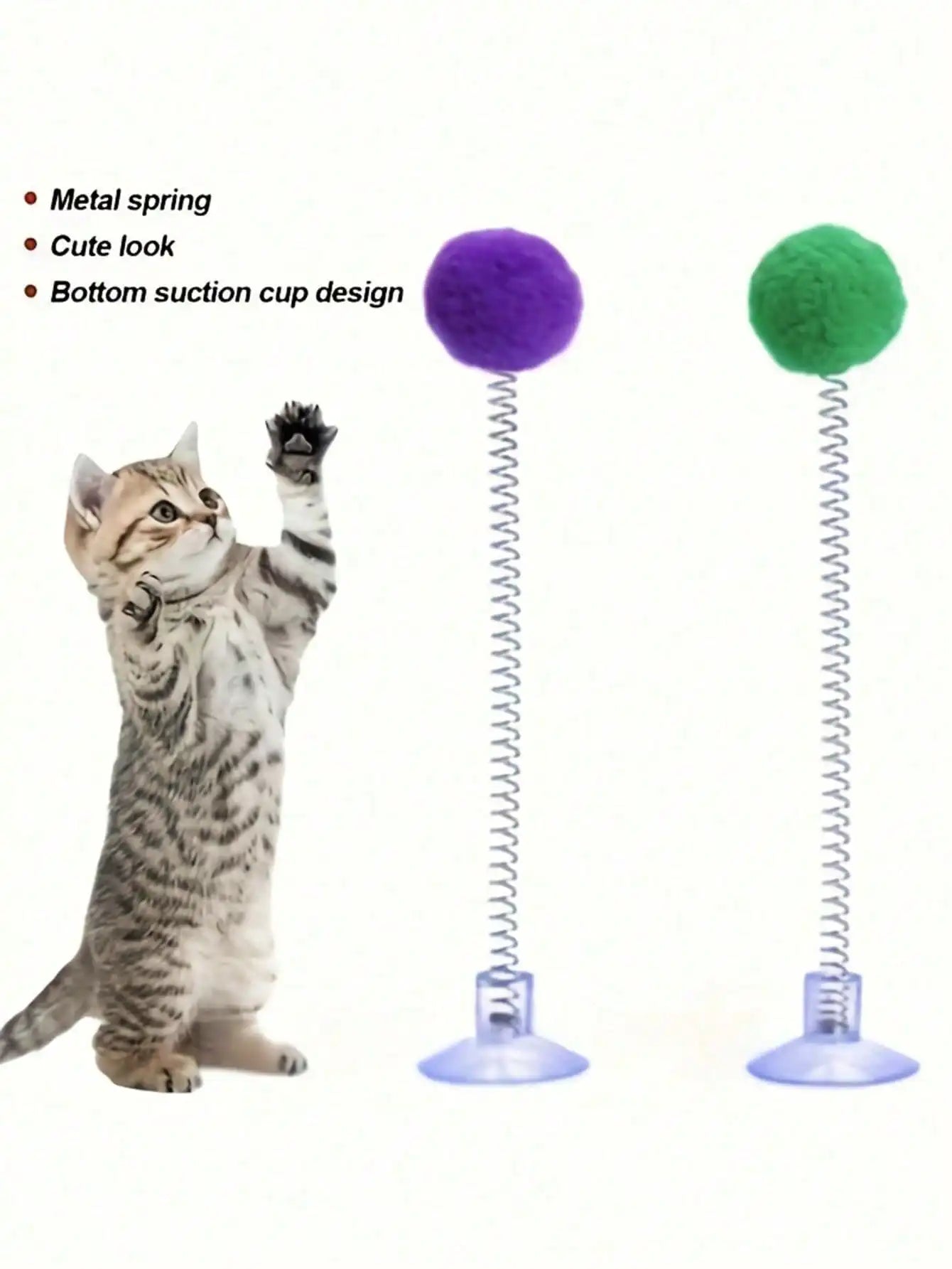 3/2/1pcs Interactive Cat Toys, Includes Plush Ball, Metal Spring Teaser Wand And Suction Cup Base, Bright Color Design, Battery-Free, Durable Design, Suitable For All Cat Breeds, Stimulates Hunting Instincts And Play Interest
