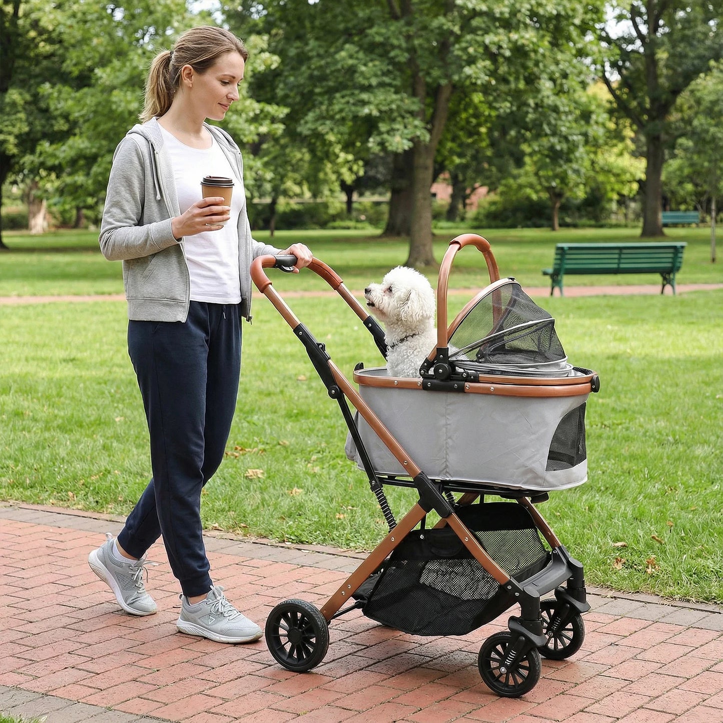 Puppy Cage Jogger Stroller All Terrain 4 Wheels Foldable Travel Jogger Foldable & Ventilated with Sun Shades for Jogging Running
