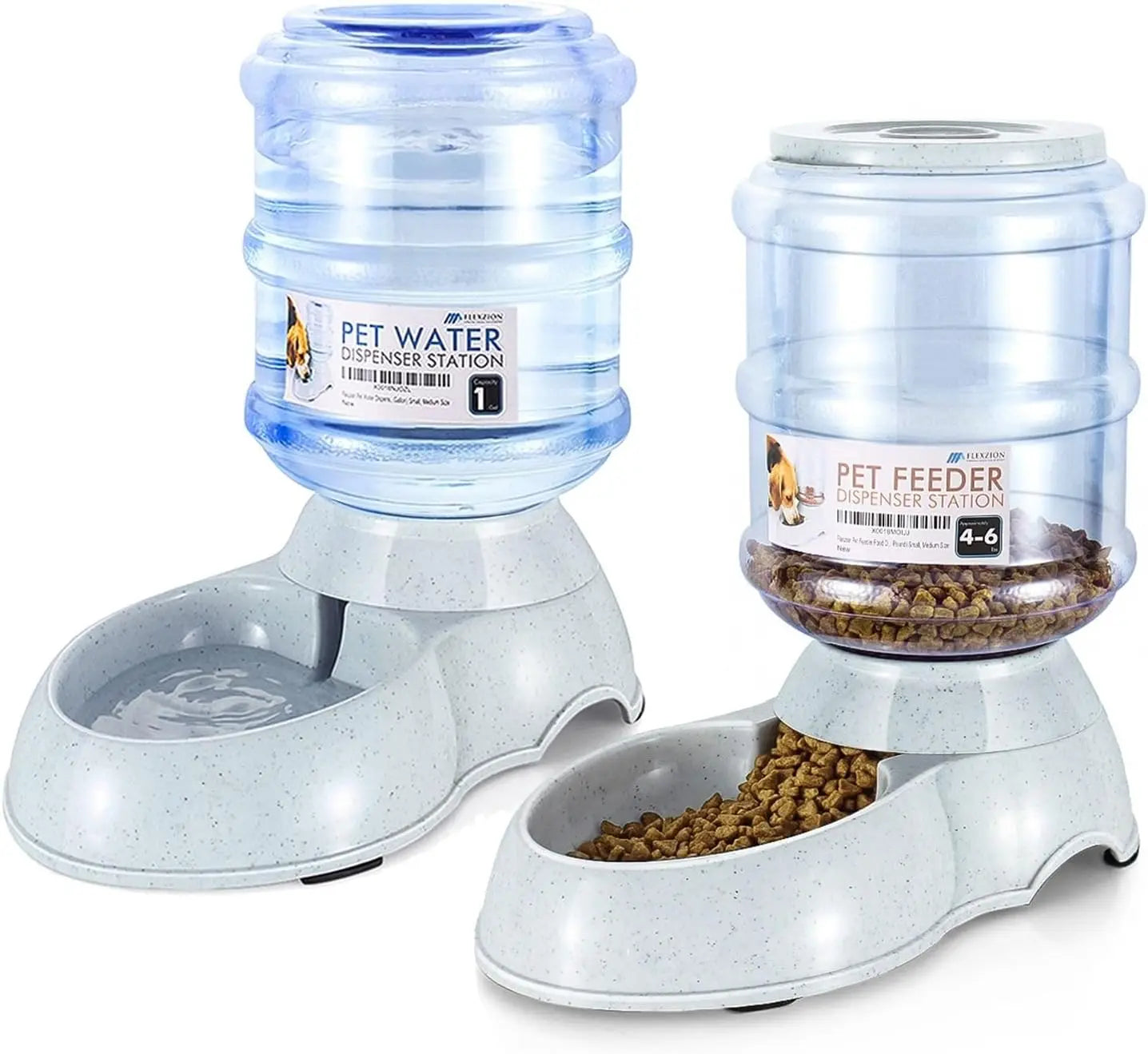 Automatic Pet Feeder and Waterer Set, Gravity Food & Water Dispenser with Skid-Proof Feet for Dogs and Cats