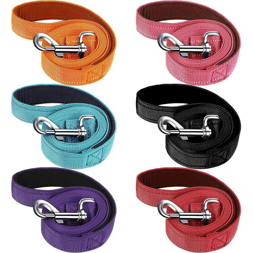 6 Pieces Dog Leash Bulk Medium Large Dog Heavy Duty Nylon Pack Dogs Leashes Padded Handle Double Sided Reflective Puppy Collar W