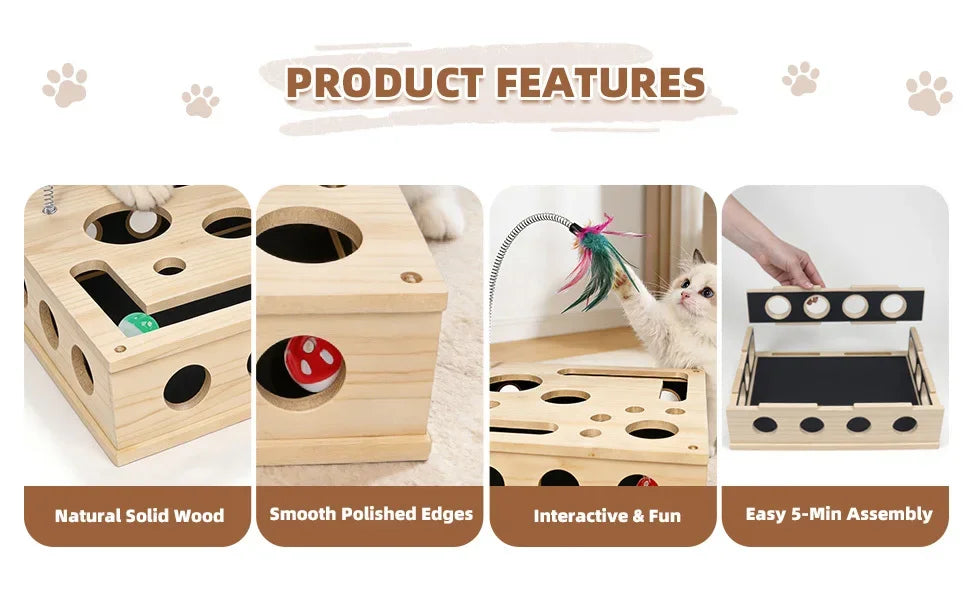A Set Contains 10pcs Cat Nail File Enrichment Box, Interactive Scratch Puzzle Maze Toy W/ Cat Wand & 3 Bell Balls (Stress-Free N