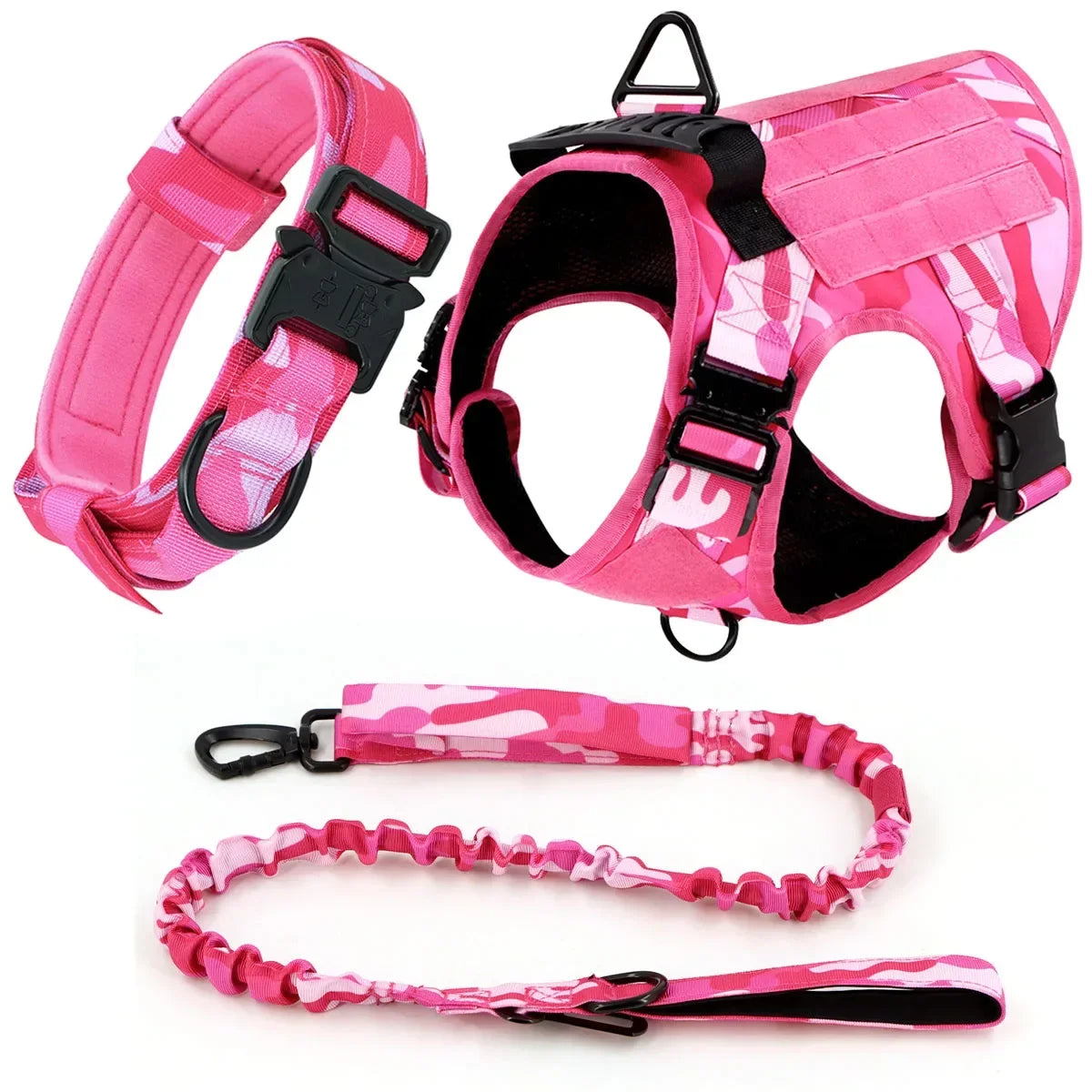 Pink Camo Dog Harness Service Dog Vest for Large Breed Dogs Adjustable Molle Vest Molle Vest with Patchs Hook and Loop Panel