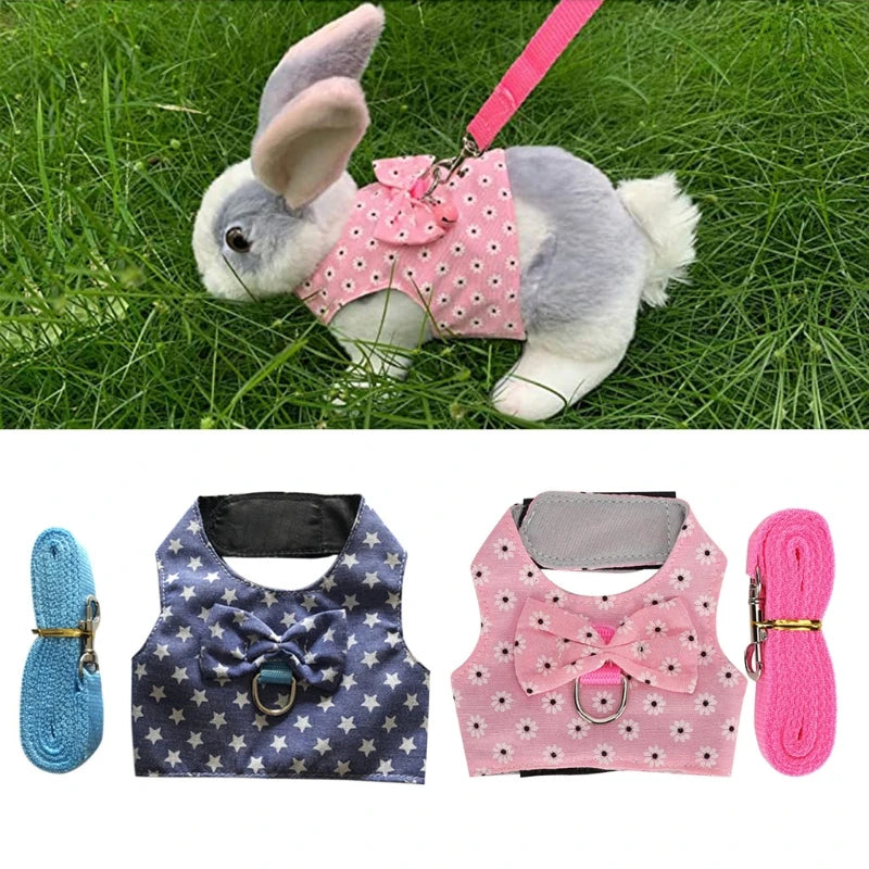Small Animal Outdoor Walking Harness and Leash Set Cute Clothes for Puppy Kitten Pigs Bunny Chinchillas Necklace Rabbit Vest