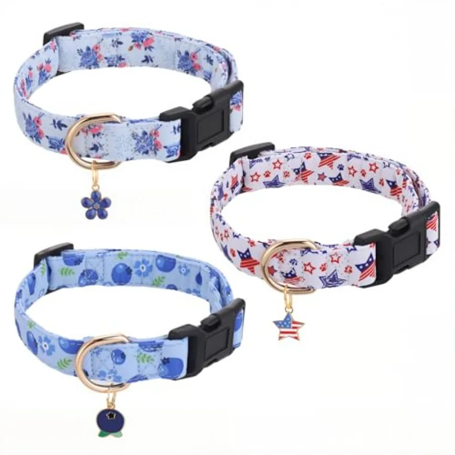 3 Pack Floral Dog Collars for Small Medium Female Dogs, Girl Dog Collar with Red Rose Flower, Summer Cute Adjustable Puppy Coll
