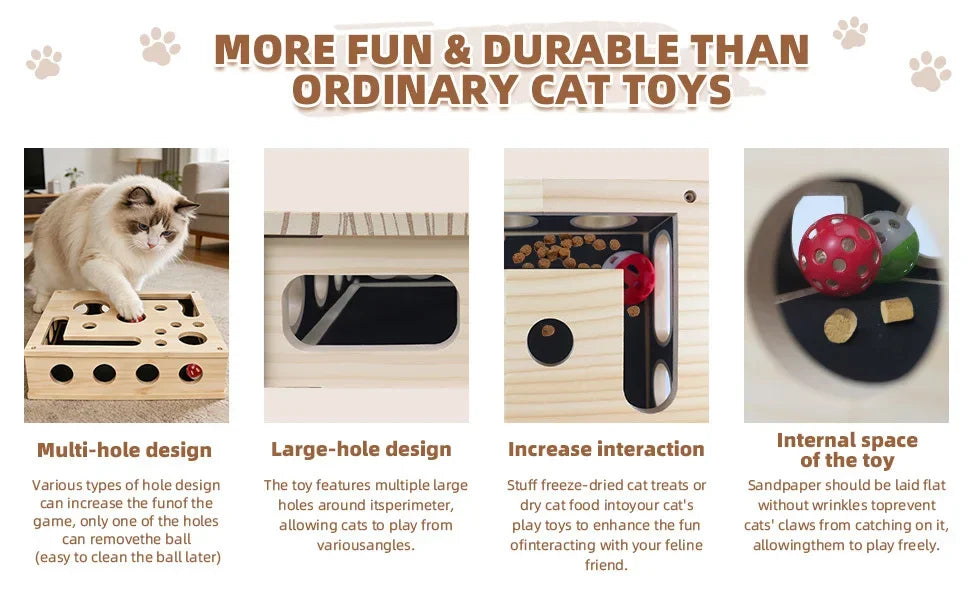 A Set Contains 10pcs Cat Nail File Enrichment Box, Interactive Scratch Puzzle Maze Toy W/ Cat Wand & 3 Bell Balls (Stress-Free N
