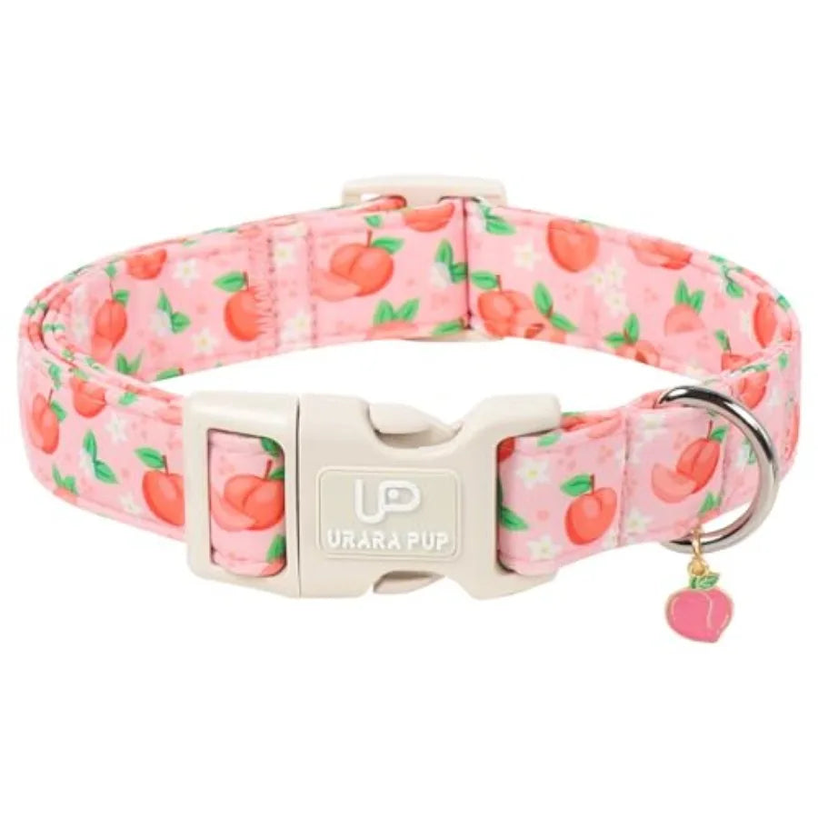 Peach Dog Collar, Summer Spring Cotton Dog Collar, Cute Fruit Pattern Adjustable Pink Pet Collar, Lightweight Durable Quick Rel