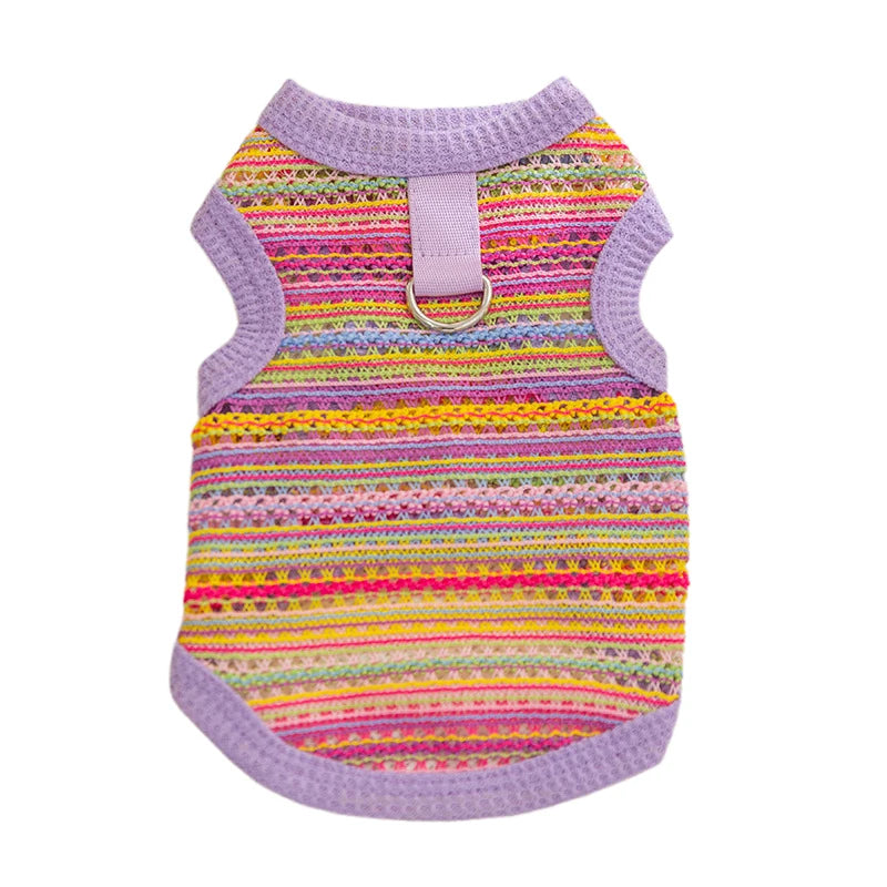 Striped Dog Vest with D-Ring and Breathable Eyelet Design Perfect Summer and Spring Clothes for Small Dogs and Cats Stylish