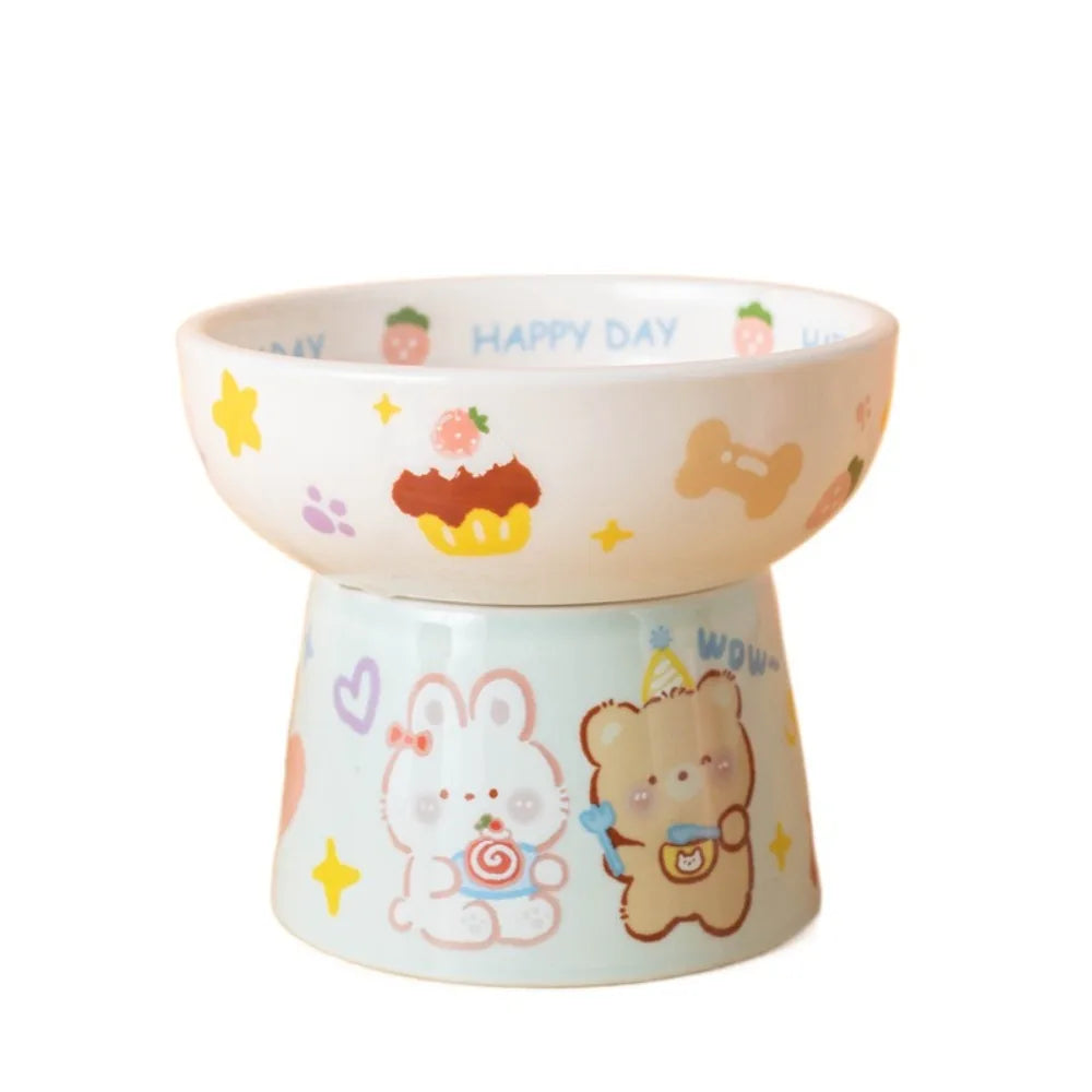 Food Dispenser Ceramic Cat Bowl Cute Creative Dog Food Feeding Basin Non-slip Anti Tipping Pet Drinking Feeder Neck Protection