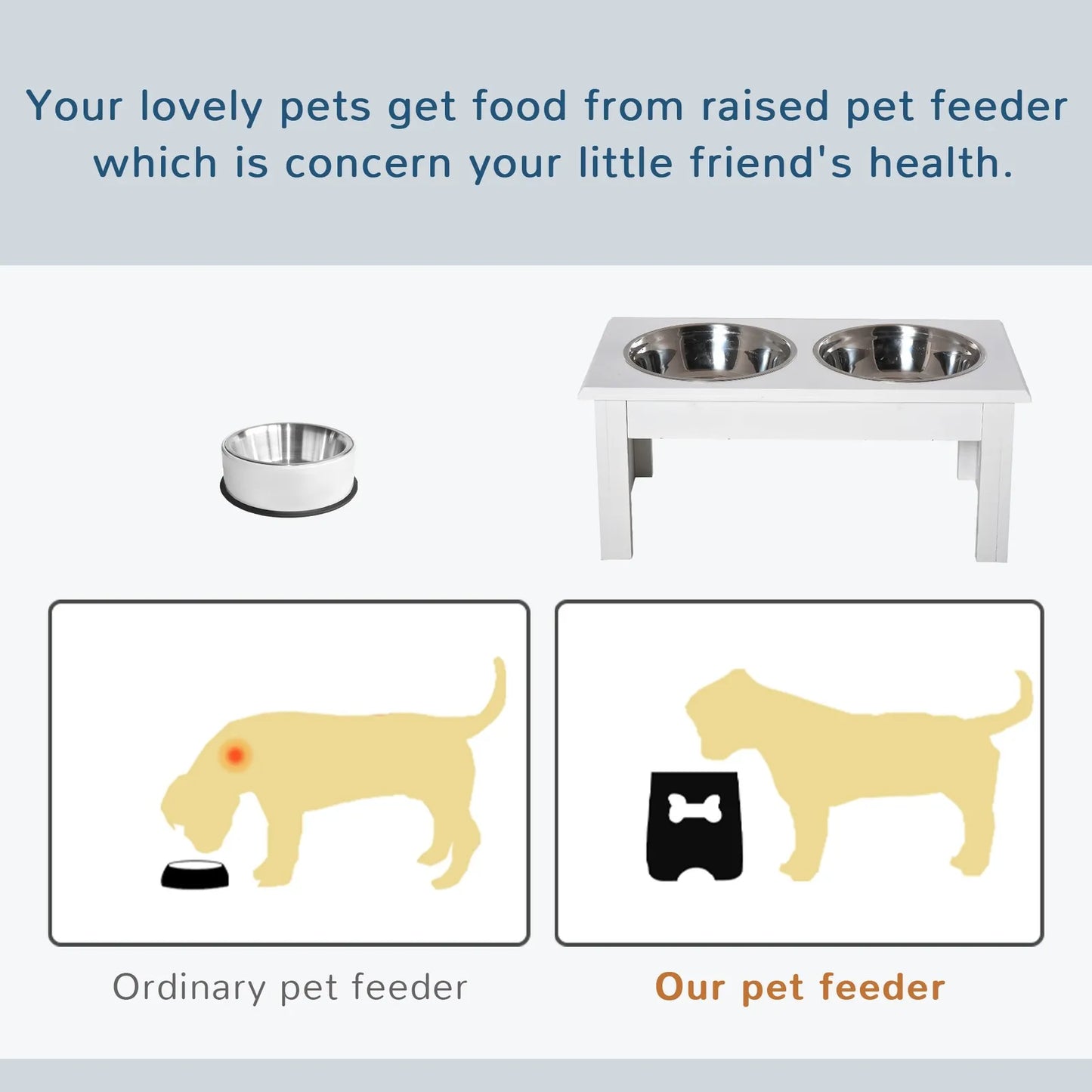 Elevated Dog Bowls & Dog Food Stand Pet Feeding Station W/ Stainless Steel White