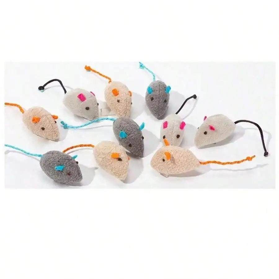 1-10 Pieces Set Rattle Cat Mouse Toy Imitation Fur Cat Mouse Toy Interactive Cat Game Toy Indoor Cat Toy