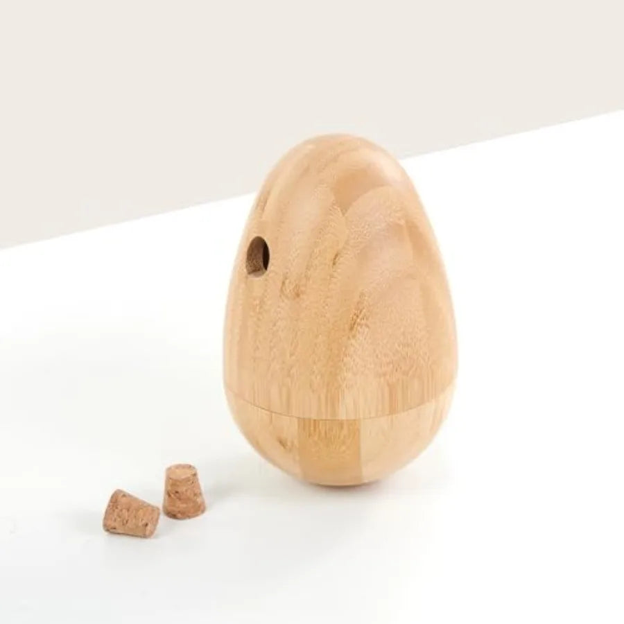 Bamboo Treat Dispenser Wobble Toys Enrichment Puzzle Food Dispenser Ball Toy IQ Training for Small Medium Dog