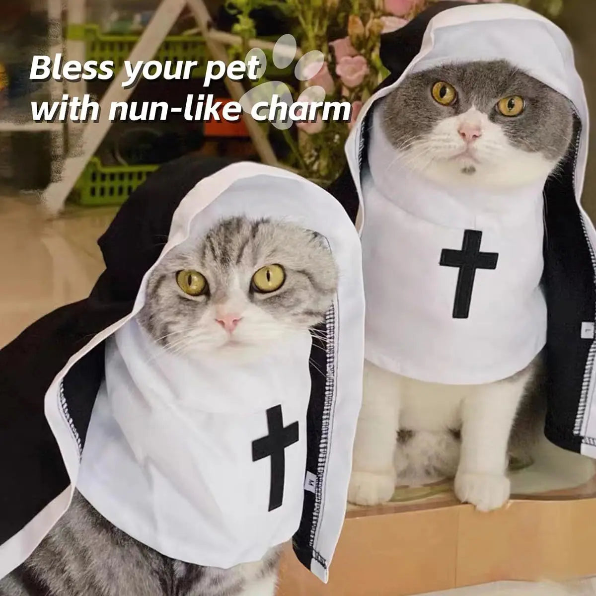 Pet Nun Costume Funny Cosplay Outfit with Cross for Cats And Dogs Halloween Party Dress up Clothes for Small to Medium Puppy