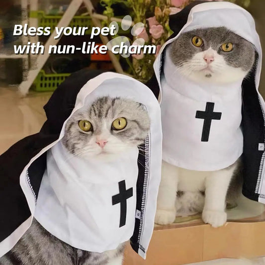 Pet Nun Costume Funny Cosplay Outfit with Cross for Cats And Dogs Halloween Party Dress up Clothes for Small to Medium Puppy