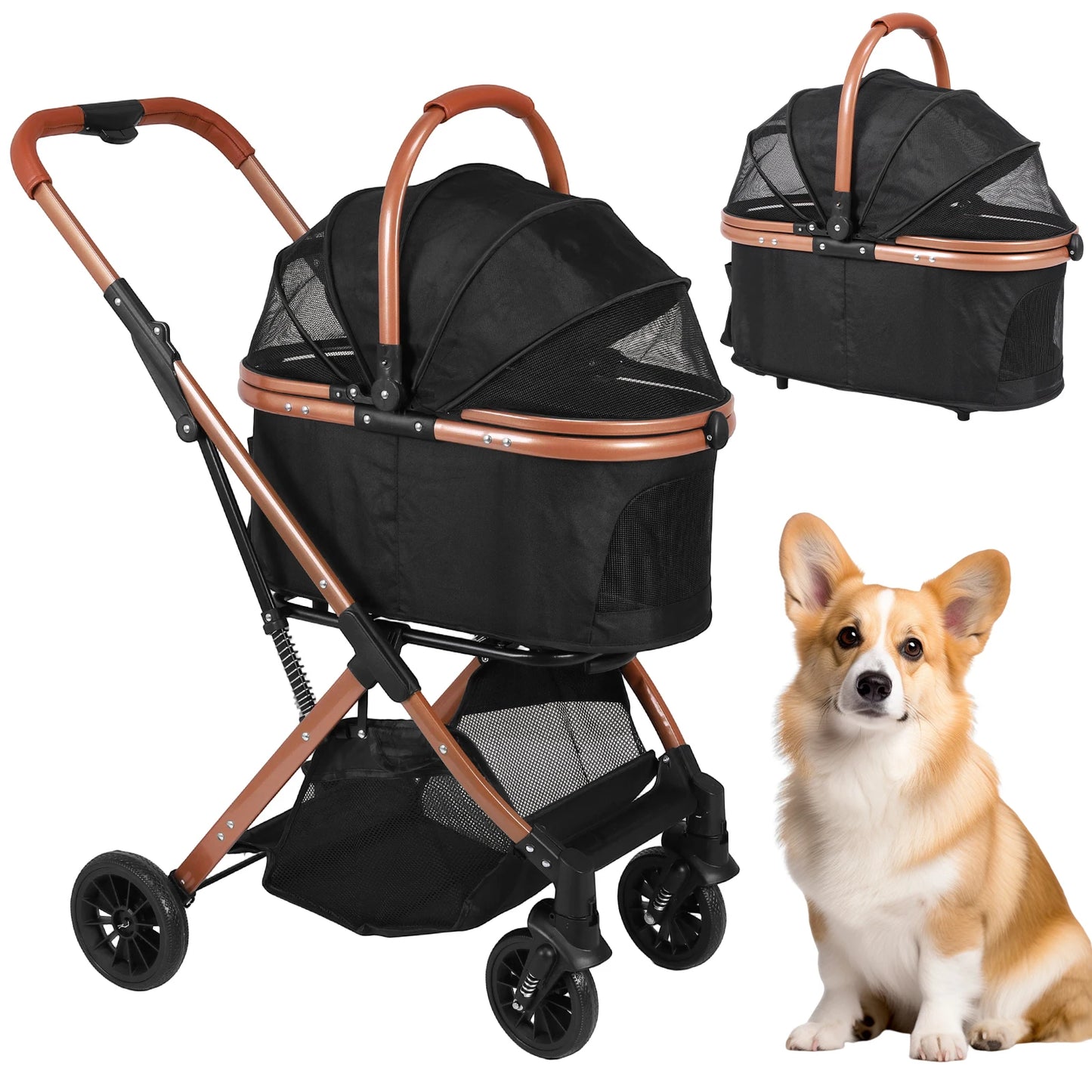 Puppy Cage Jogger Stroller All Terrain 4 Wheels Foldable Travel Jogger Foldable & Ventilated with Sun Shades for Jogging Running