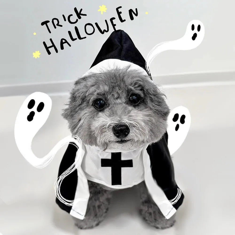 Pet Nun Costume Funny Cosplay Outfit with Cross for Cats And Dogs Halloween Party Dress up Clothes for Small to Medium Puppy