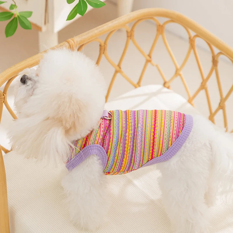 Striped Dog Vest with D-Ring and Breathable Eyelet Design Perfect Summer and Spring Clothes for Small Dogs and Cats Stylish
