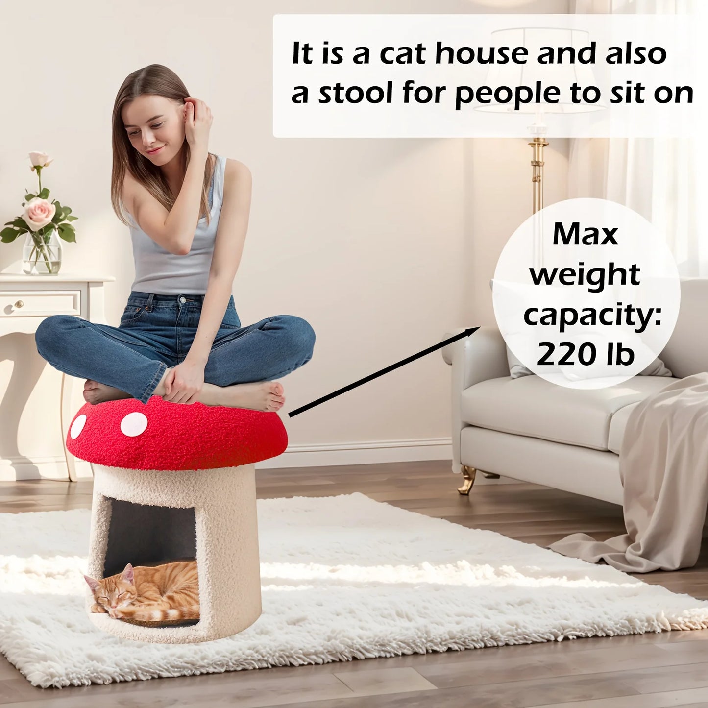 Mushroom Cat Bed Chocolate Biscuit Cat Bed Suitable for Indoor Cats, Mushroom Cow-Shaped Cat Cave Bed, Cat Tent with Removable and Washable Cushion Pillow, Cat House Bed Suitable for Cats and Small Dogs