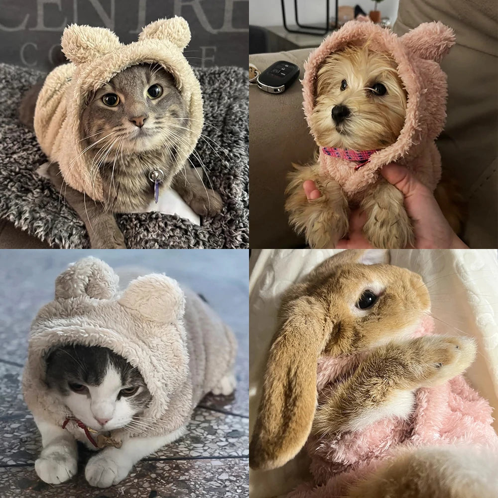 Winter Pet Sweater Coat Cute Ear Soft Hoddie Kitten Clothes Cozy Fleece Costume For Small Dogs Cats Sphynx Cat Yorkshire Outfits