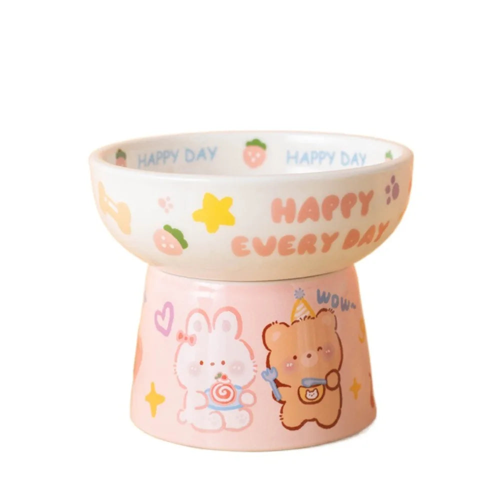 Food Dispenser Ceramic Cat Bowl Cute Creative Dog Food Feeding Basin Non-slip Anti Tipping Pet Drinking Feeder Neck Protection