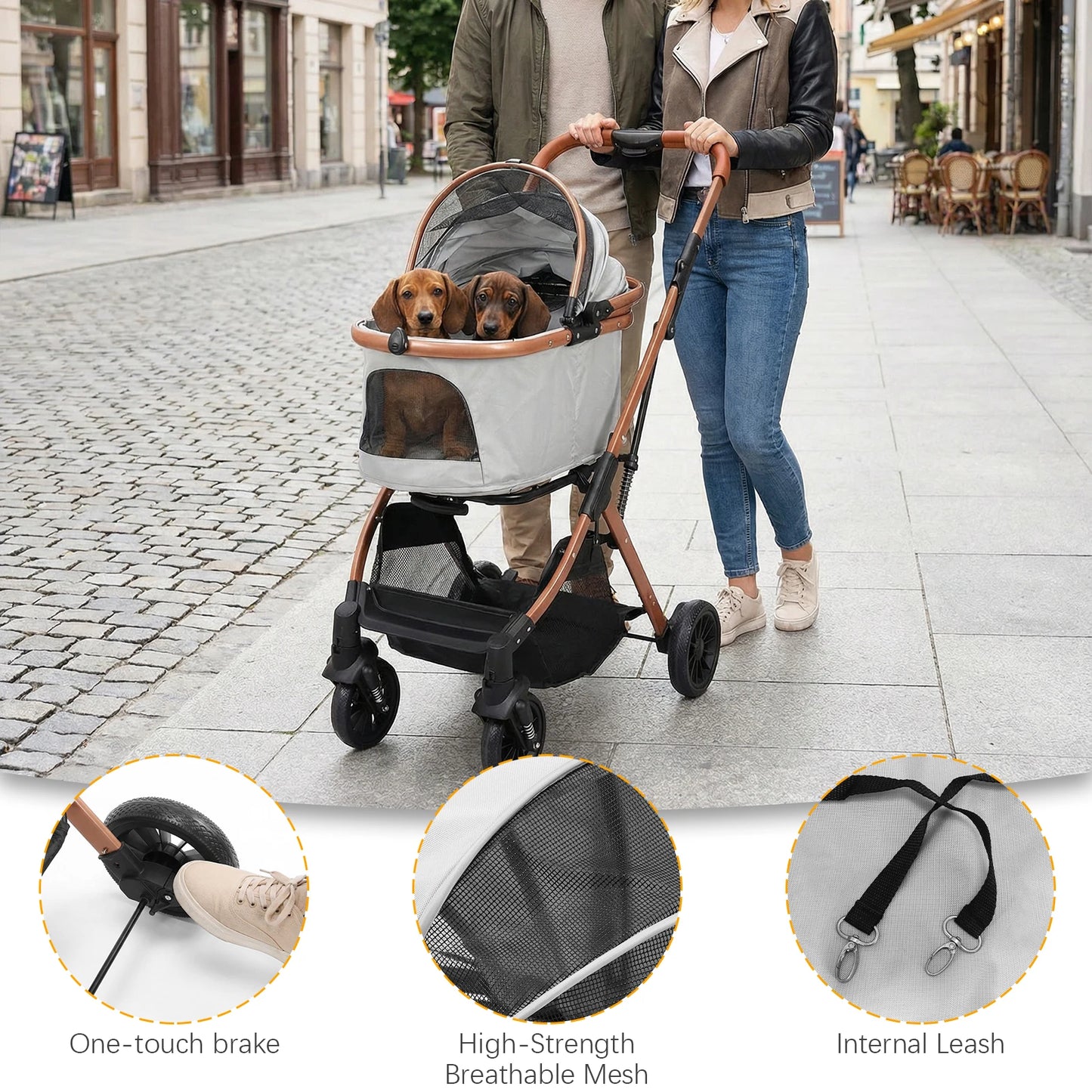 Puppy Cage Jogger Stroller All Terrain 4 Wheels Foldable Travel Jogger Foldable & Ventilated with Sun Shades for Jogging Running