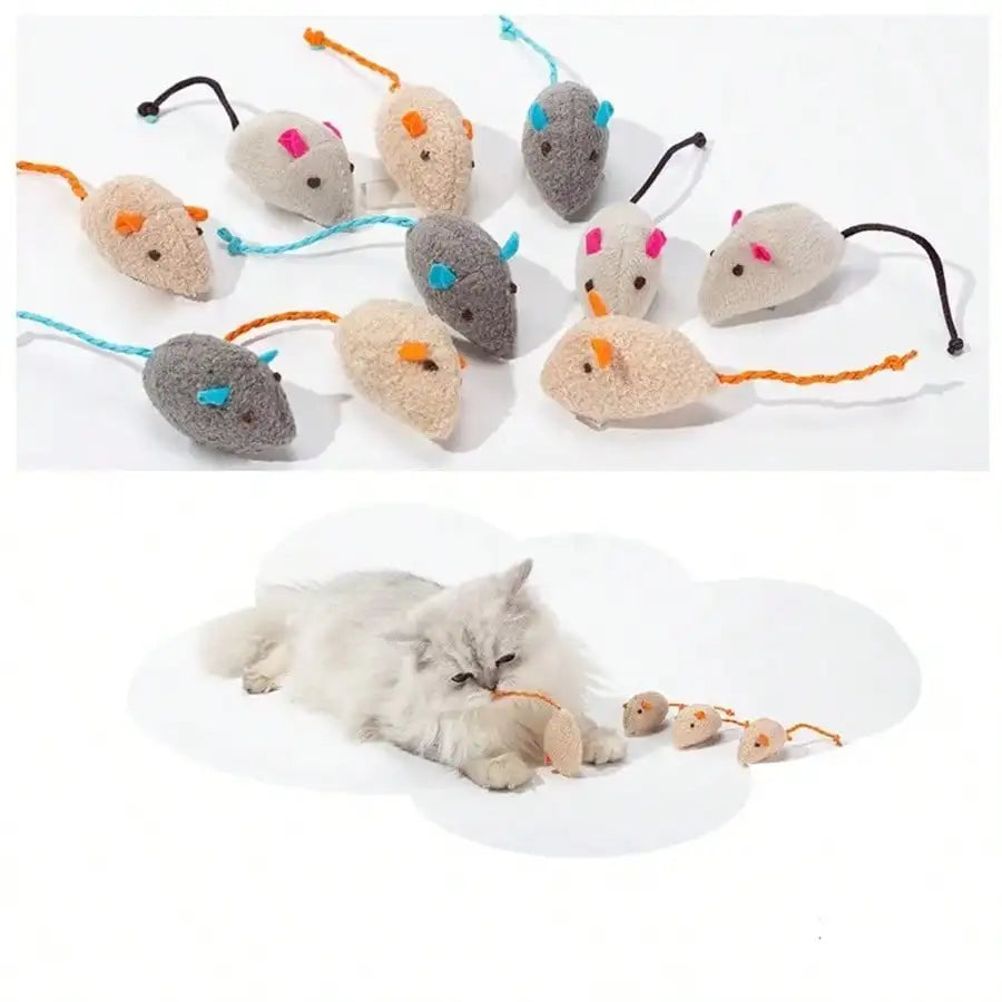 1-10 Pieces Set Rattle Cat Mouse Toy Imitation Fur Cat Mouse Toy Interactive Cat Game Toy Indoor Cat Toy