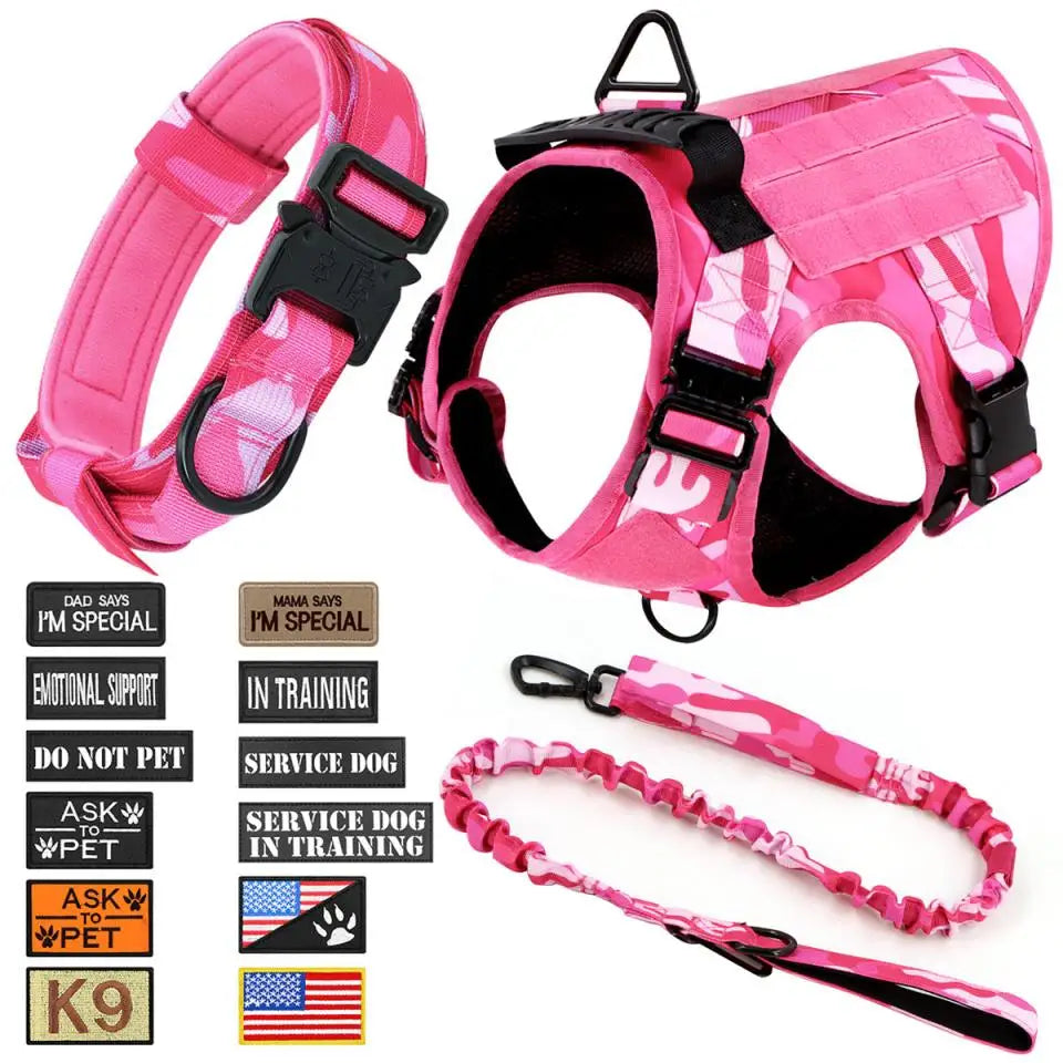 Pink Camo Dog Harness Service Dog Vest for Large Breed Dogs Adjustable Molle Vest Molle Vest with Patchs Hook and Loop Panel