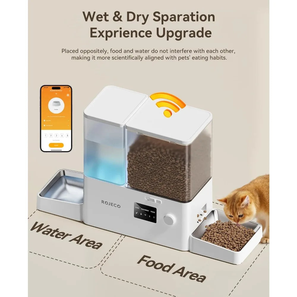 36Cups/8.5L WiFi Automatic Cat Feeder & Water Dispenser, Stainless Steel Bowls, 2-in-1, Large Capacity, APP Control, for Pets