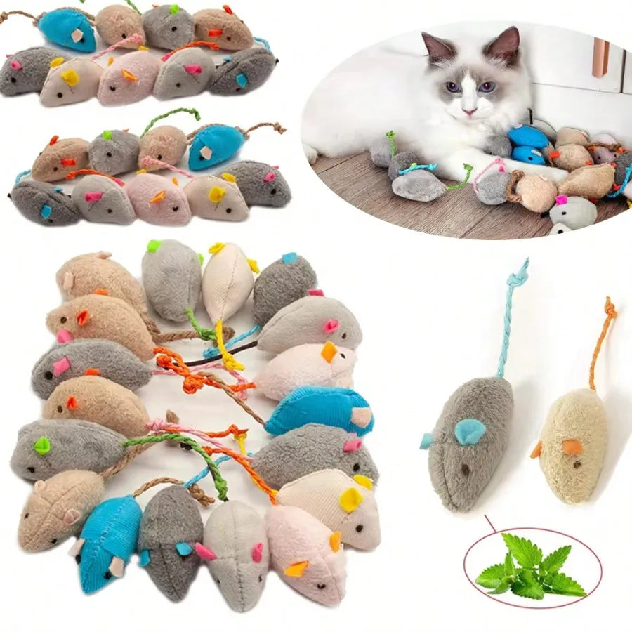 1-10 Pieces Set Rattle Cat Mouse Toy Imitation Fur Cat Mouse Toy Interactive Cat Game Toy Indoor Cat Toy