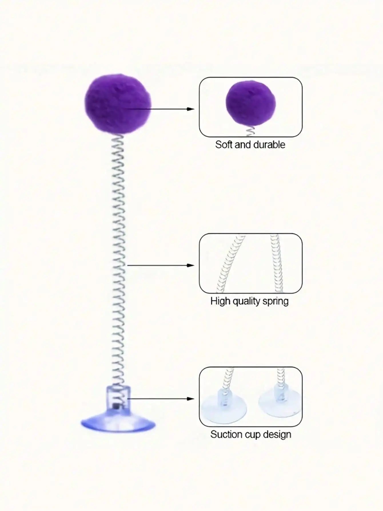 3/2/1pcs Interactive Cat Toys, Includes Plush Ball, Metal Spring Teaser Wand And Suction Cup Base, Bright Color Design, Battery-Free, Durable Design, Suitable For All Cat Breeds, Stimulates Hunting Instincts And Play Interest