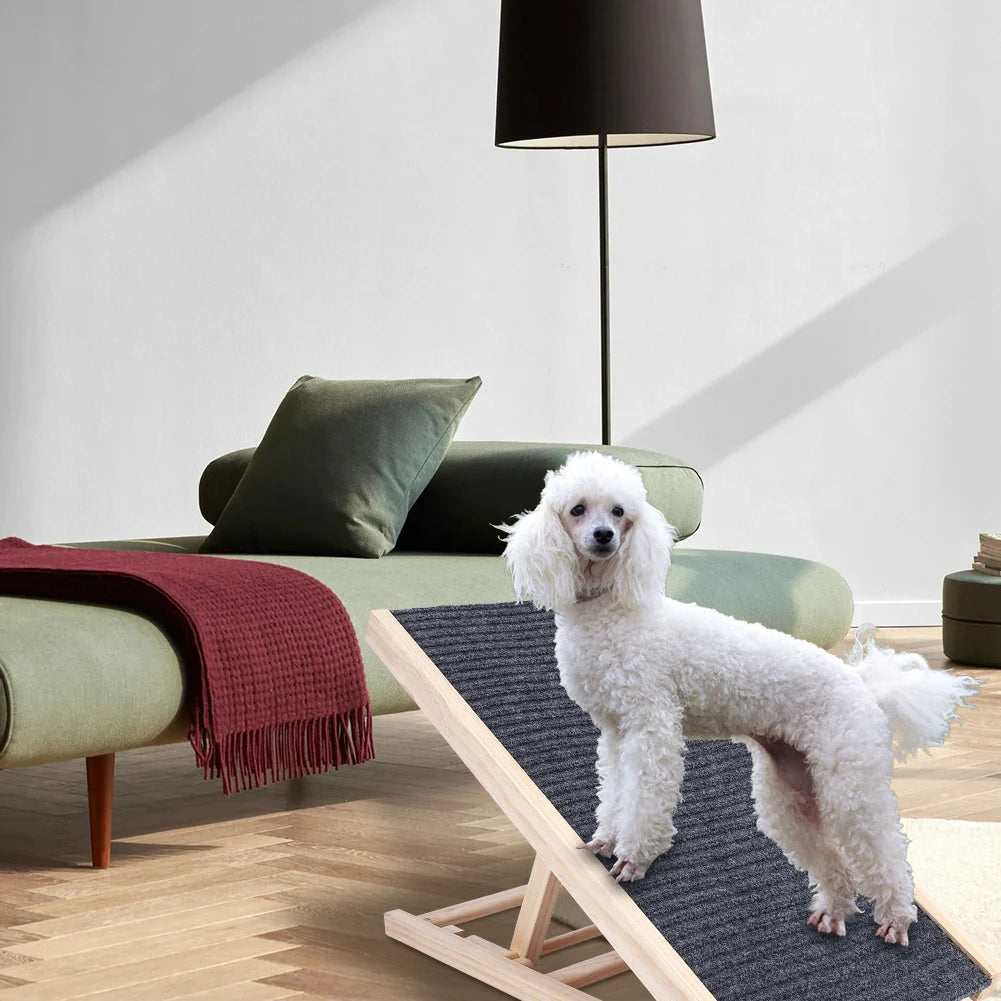Dog Ramp Pet Wooden Ramp with Adjustable Height Folding Portable Ramp with Anti-Skid and Wear-Resistant Horizontal Slope Surface