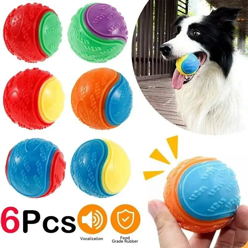 Squeaky Balls for Dogs 6 Pack Interactive TPR Chew Toys Dental Cleaning Puppy Toys for Aggressive Chewers Durable Dog Teething