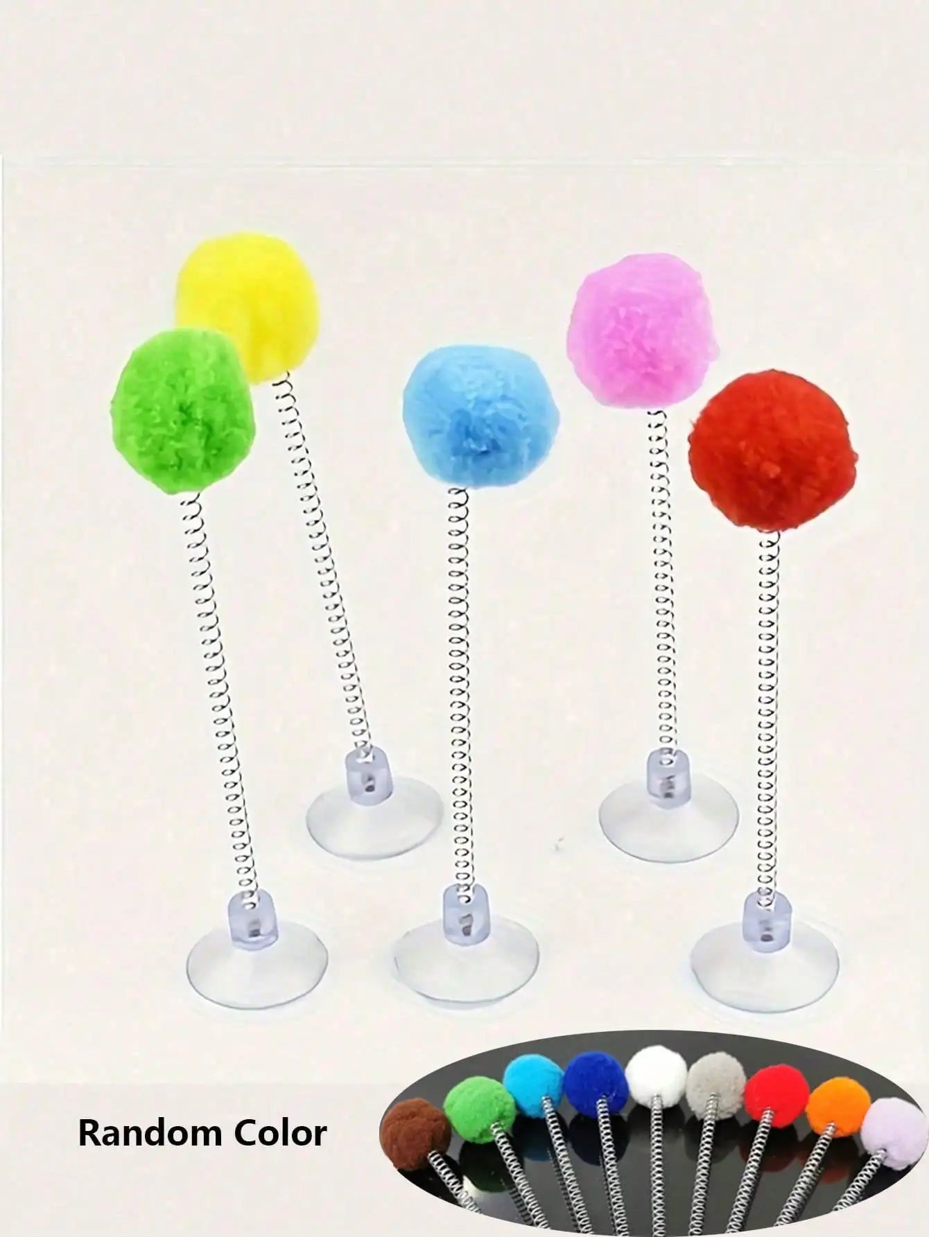 3/2/1pcs Interactive Cat Toys, Includes Plush Ball, Metal Spring Teaser Wand And Suction Cup Base, Bright Color Design, Battery-Free, Durable Design, Suitable For All Cat Breeds, Stimulates Hunting Instincts And Play Interest