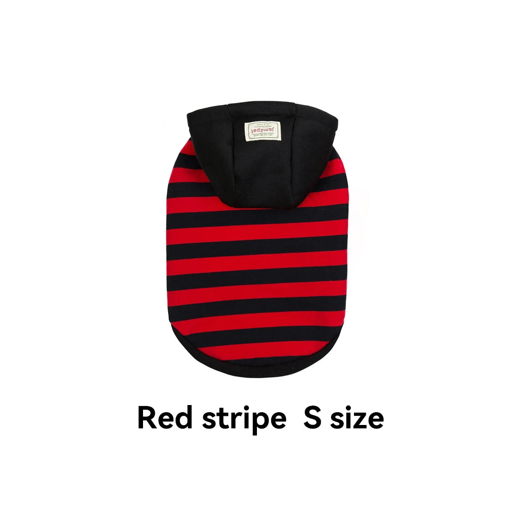 Dog Striped Hoodie Bulldog Clothes Sweatshirt Fashion Warm Coat Red