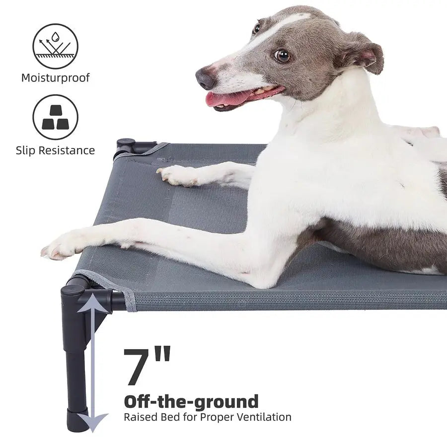 Elevated Outdoor Dog Bed Raised Cot for Large Dogs, Heavy Duty Pet Cots Waterproof, Cooling, Washable Breathable Teslin Mesh, Du