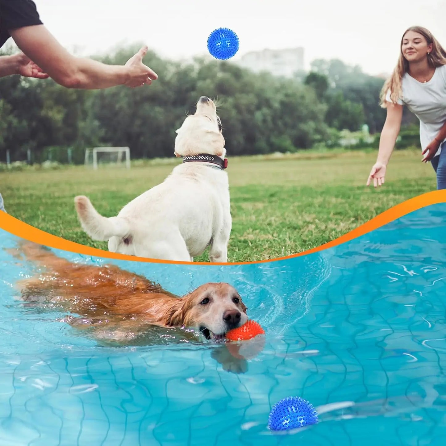 6 Pack Squeaky Dog Toy Balls, Floating Pool Toys, Durable Fetch Chew Toys for Medium/Large Dogs