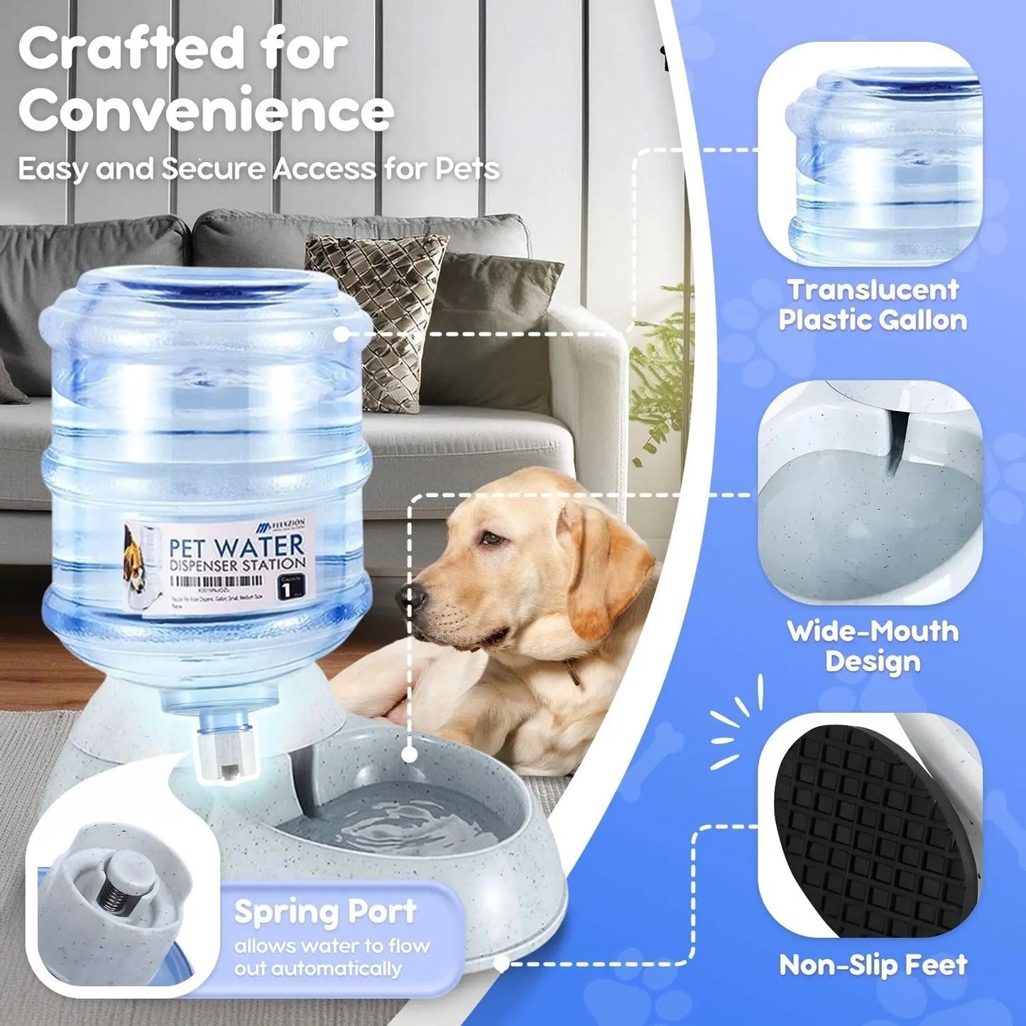 Automatic Pet Feeder and Waterer Set, Gravity Food & Water Dispenser with Skid-Proof Feet for Dogs and Cats