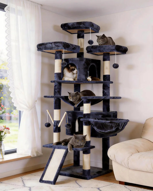 71-Inch XL Cat Tree with Multi-Level Perches, Scratching Posts, and Cozy Basket for Indoor Cats