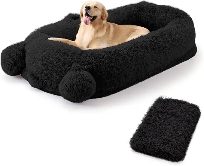 Portable Dog Bed with Removable Faux Fleece Cover/Matching Blanket, Large Washable Dog Mattress with 2 Storage Pockets