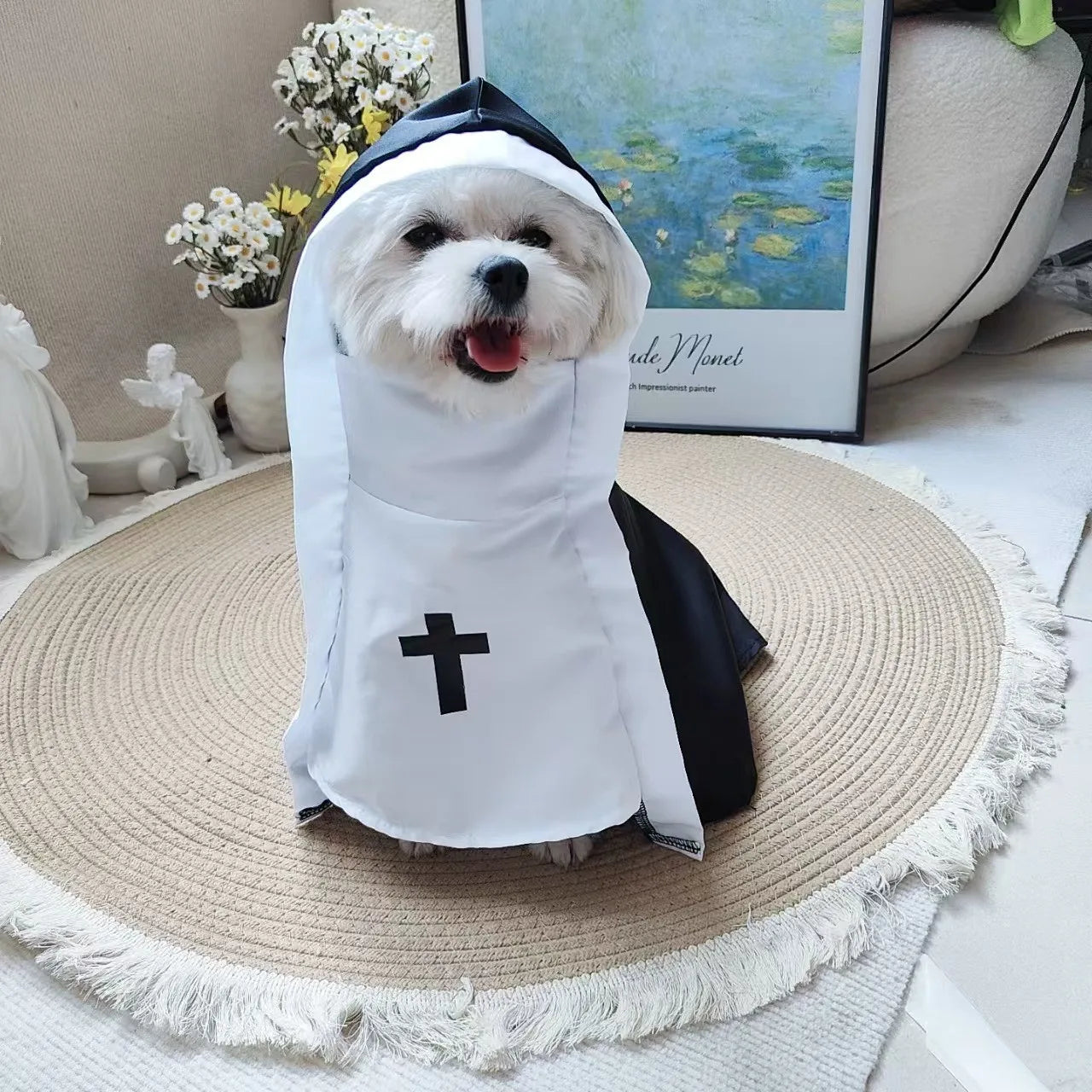 Pet Nun Costume Funny Cosplay Outfit with Cross for Cats And Dogs Halloween Party Dress up Clothes for Small to Medium Puppy