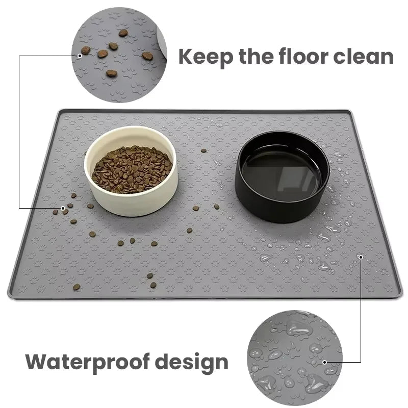 Cat 3 Bowls in 1 Raised Feeder with Silicone Food Mat 15-Degree Tilt Elevated Wood Stand 3 Stainless Steel Bowls Puppy Cat Feeding Watering Supplies - Barking & Purrfectly Happy