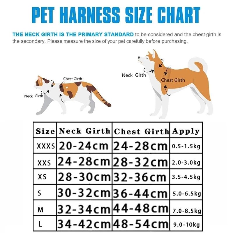 Cat Harness Reflective Pet Harnesses And Leashes Set Adjustable Pet Harness for Cats Small Dogs Pug Chihuahua Cat Accessories - Barking & Purrfectly Happy