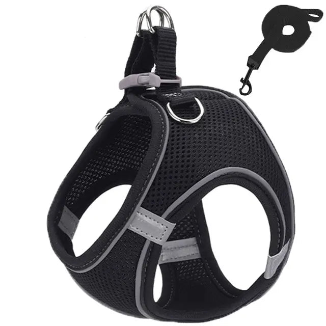 Cat Harness Reflective Pet Harnesses And Leashes Set Adjustable Pet Harness for Cats Small Dogs Pug Chihuahua Cat Accessories - Barking & Purrfectly Happy