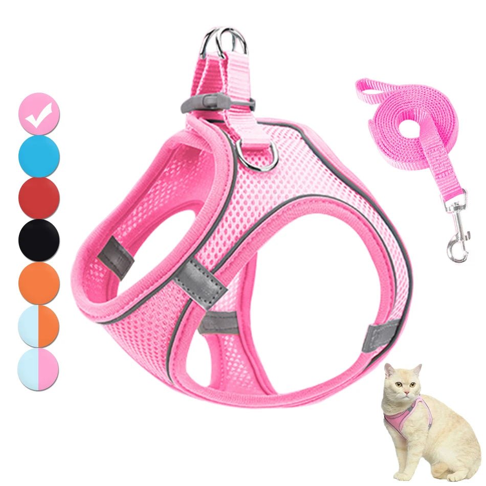Cat Harness Reflective Pet Harnesses And Leashes Set Adjustable Pet Harness for Cats Small Dogs Pug Chihuahua Cat Accessories - Barking & Purrfectly Happy