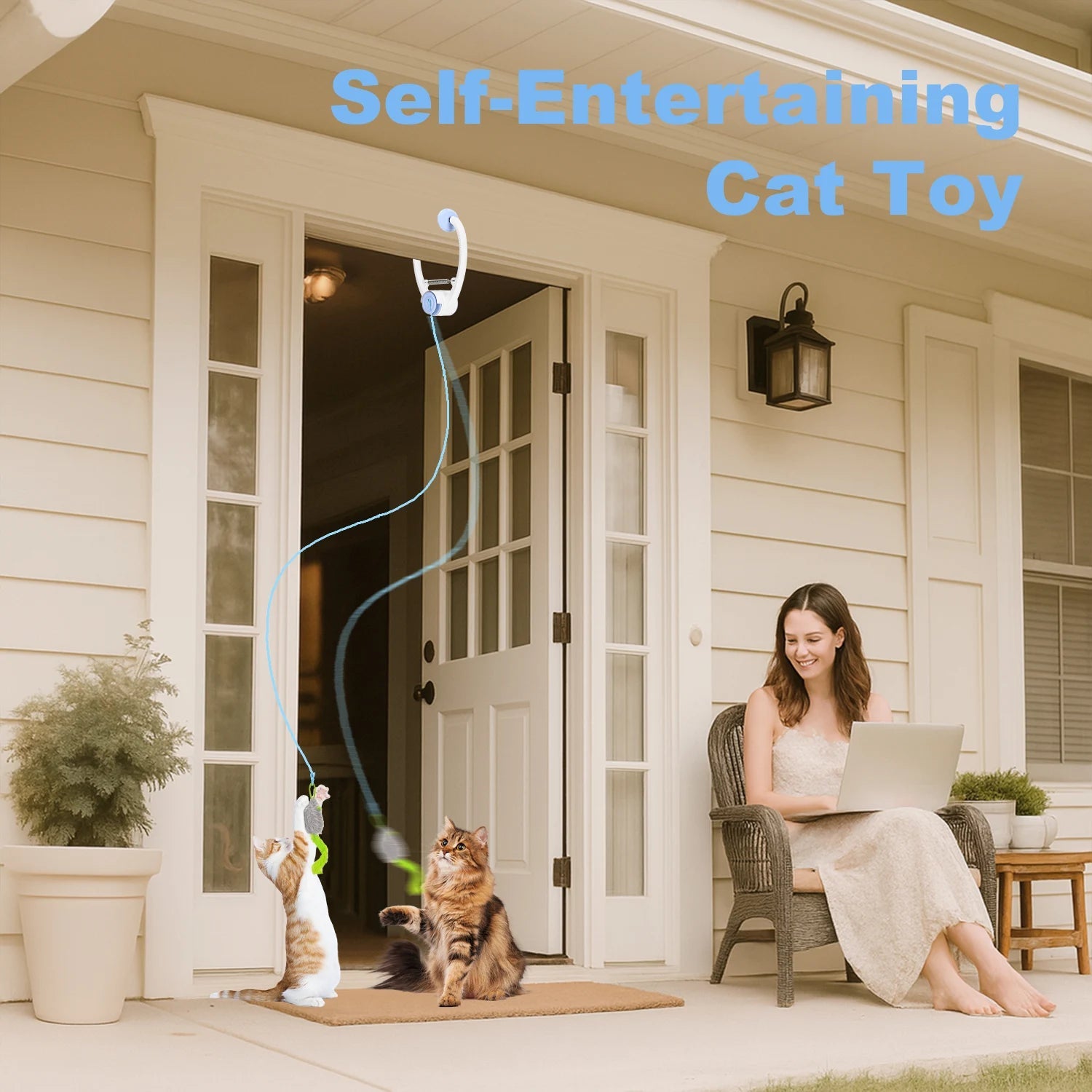 Cat Toys Electric Door Hanging Cat Toy Interactive Cat Toy USB Rechargeable Self Play Toy Retractable Kitten Toys - Barking & Purrfectly Happy