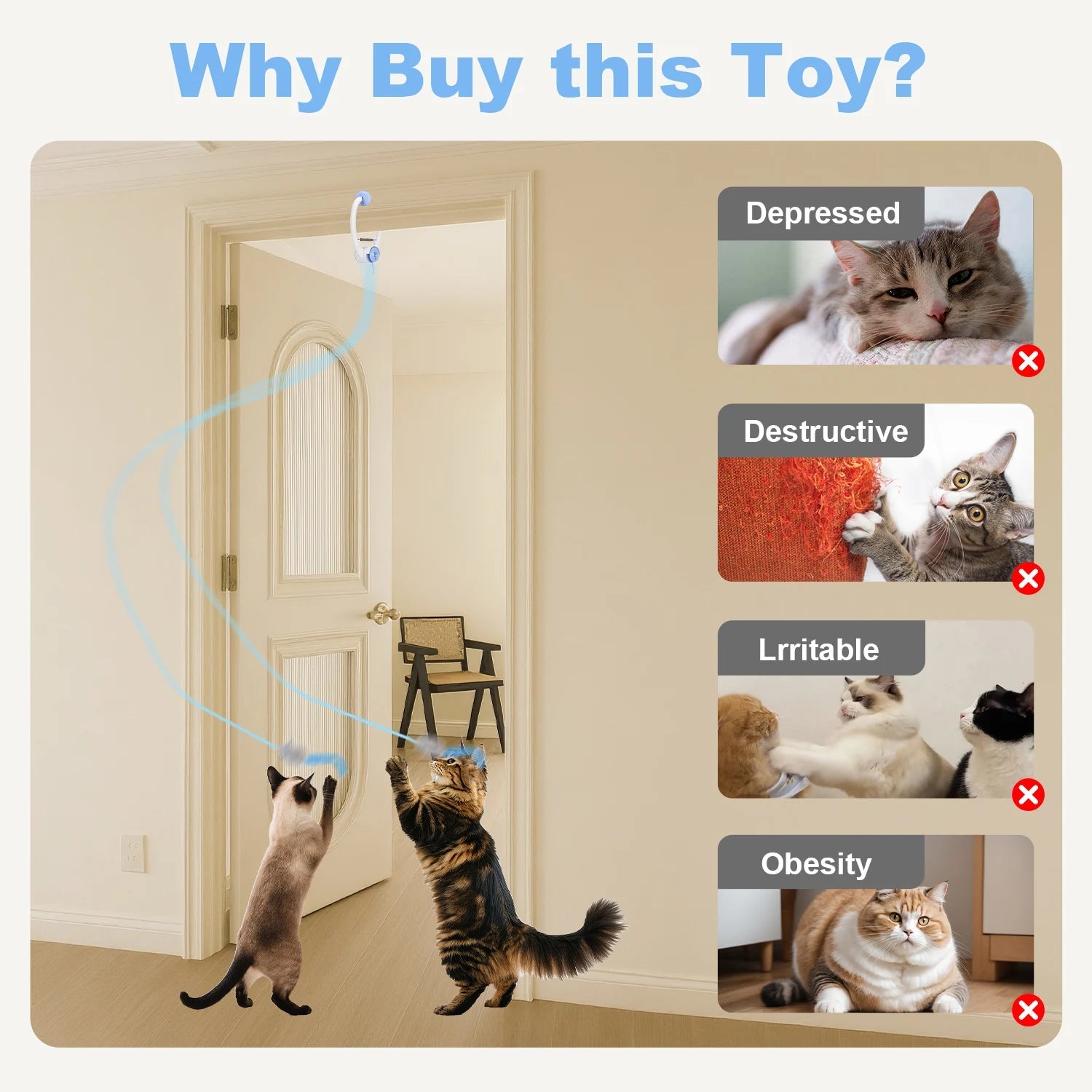 Cat Toys Electric Door Hanging Cat Toy Interactive Cat Toy USB Rechargeable Self Play Toy Retractable Kitten Toys - Barking & Purrfectly Happy