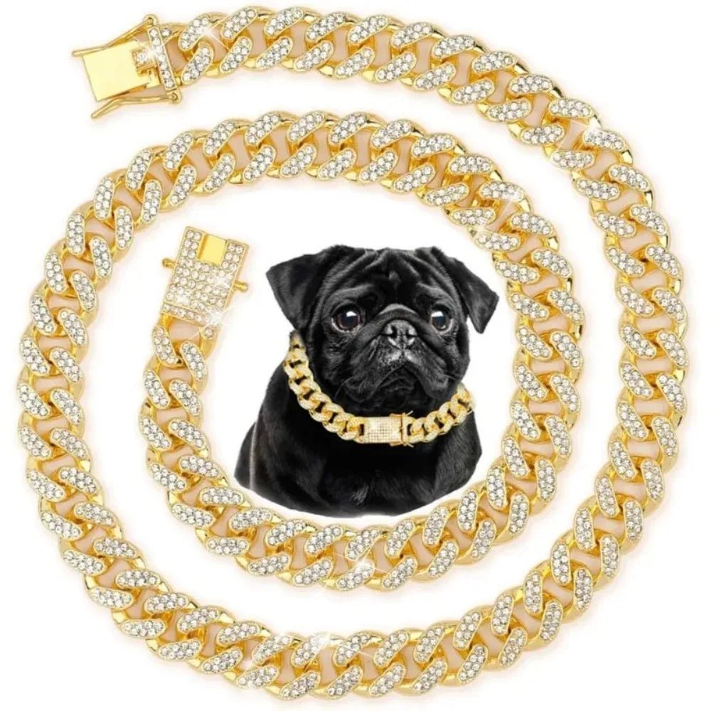 Cuban Chain Dog Collar Stainless Steel Adjustable Safety Buckle Walking Collar for Small Medium Breeds - Barking & Purrfectly Happy