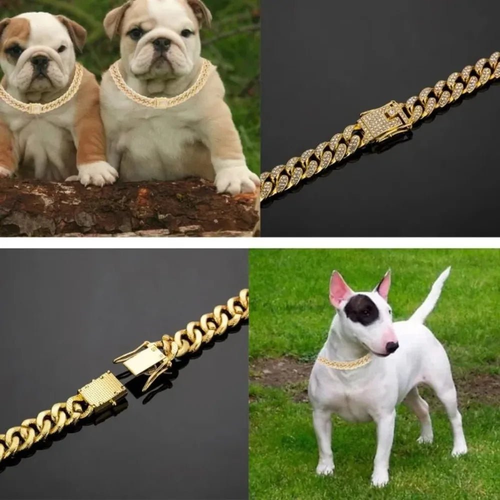 Cuban Chain Dog Collar Stainless Steel Adjustable Safety Buckle Walking Collar for Small Medium Breeds - Barking & Purrfectly Happy
