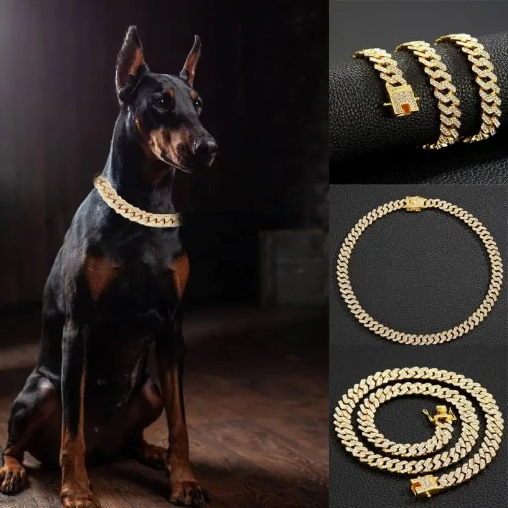 Cuban Chain Dog Collar Stainless Steel Adjustable Safety Buckle Walking Collar for Small Medium Breeds - Barking & Purrfectly Happy